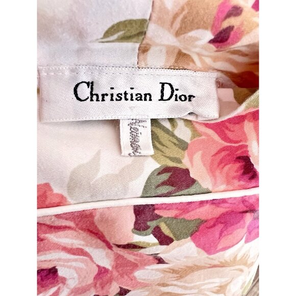 CHRISTIAN DIOR Robe Women's Size L Pink Roses VTG Made In USA for Neiman-Marcus - Picture 2 of 16